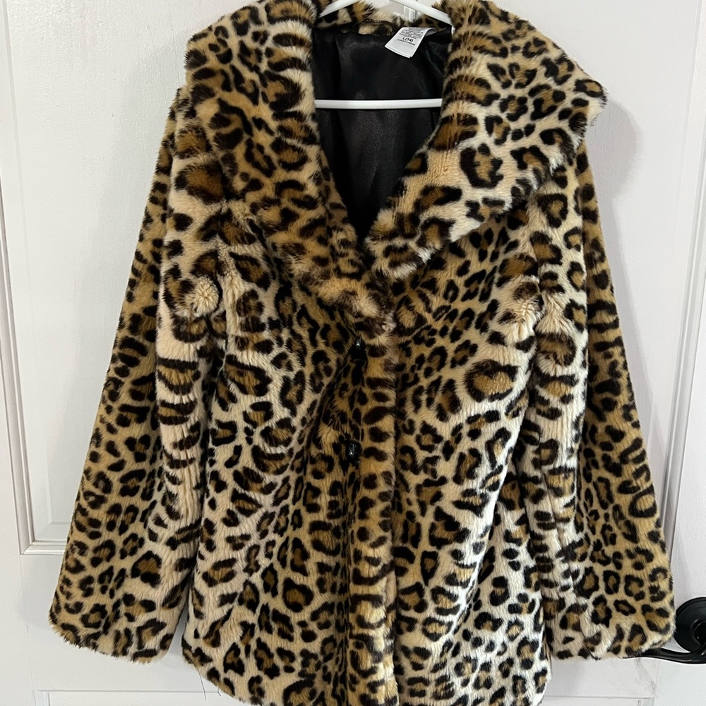 Guess Faux Fur Leopard Print Coat